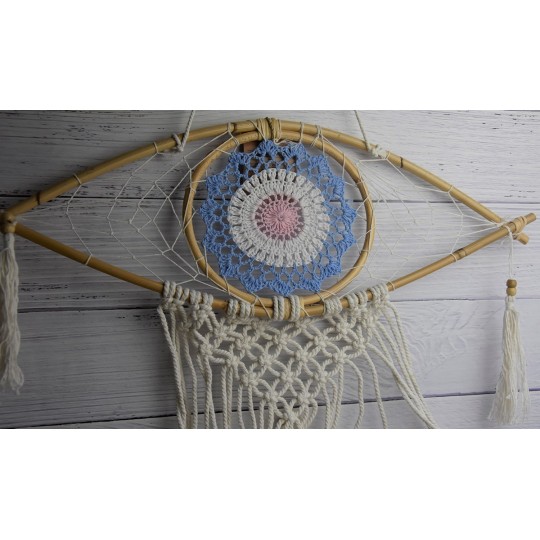 Capteur de rêves - Moyen œil macramé rose