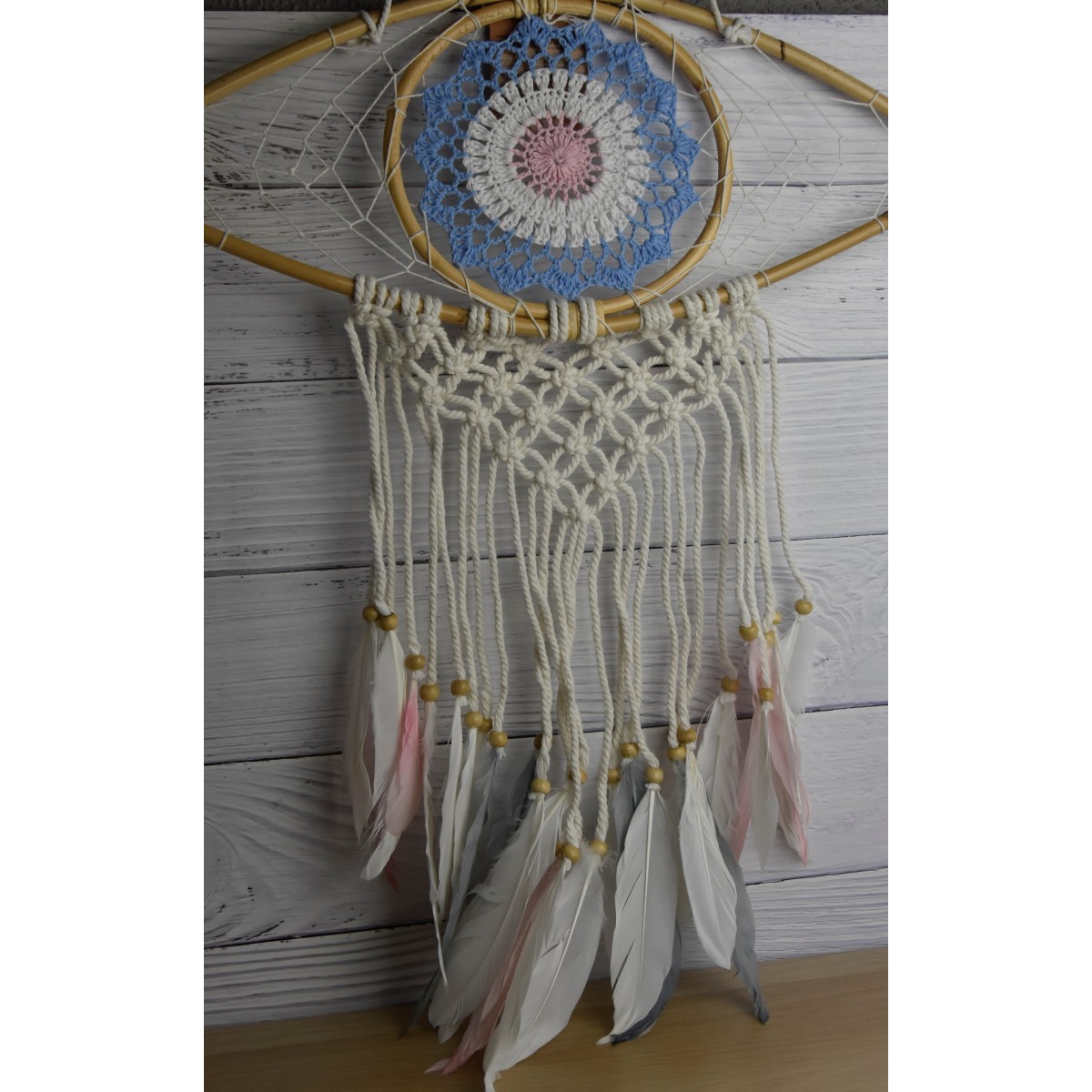 Capteur de rêves - Moyen œil macramé rose