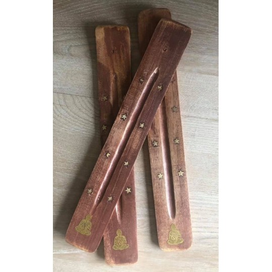 Brûle encens en bois - décoration étoiles et boudha