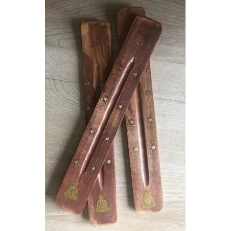 Brûle encens en bois - décoration étoiles et boudha